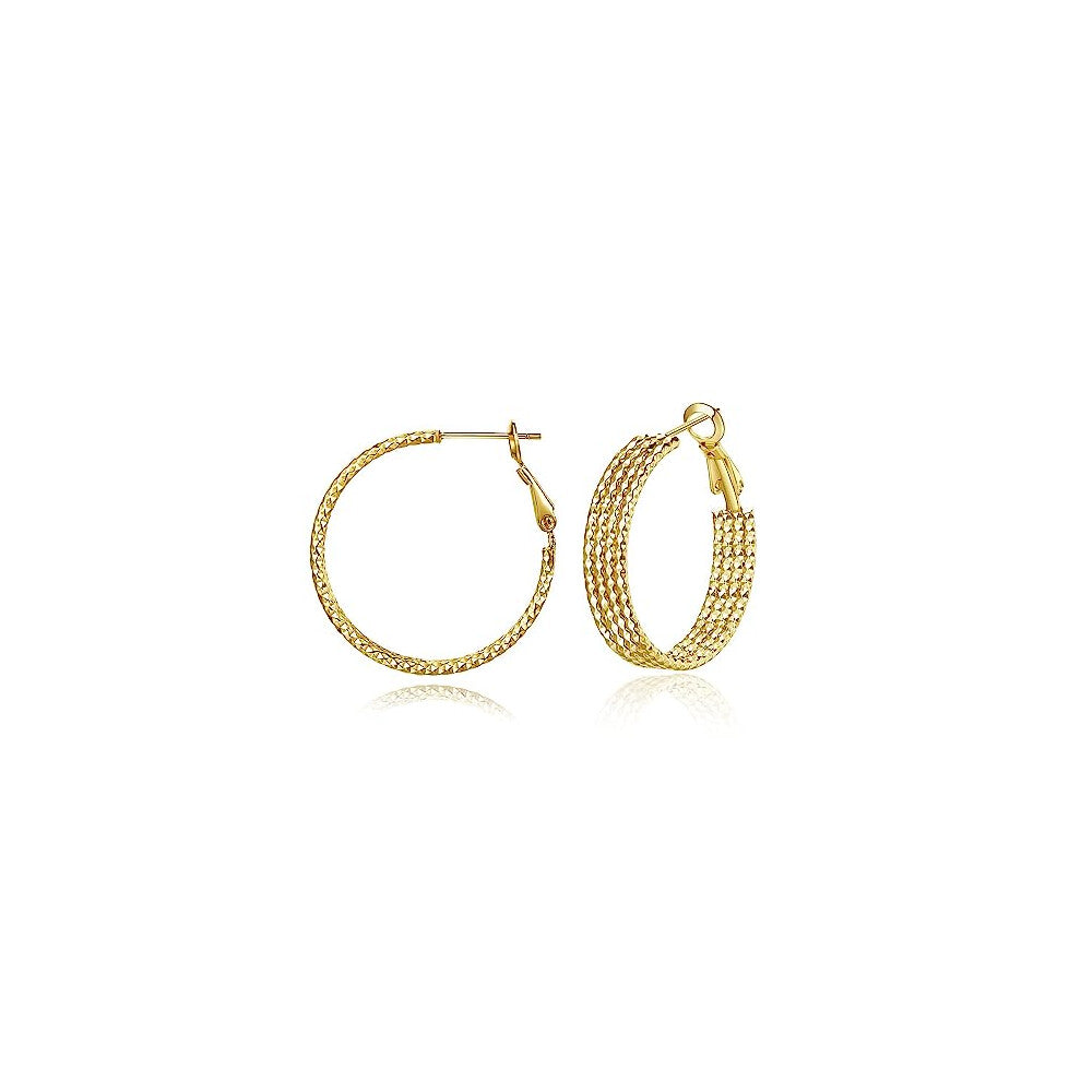 9ct Gold Filled Hoop Creole Earrings for Women,4-Layer Gold Hoops Women Earrings(30MM) Yulovee.