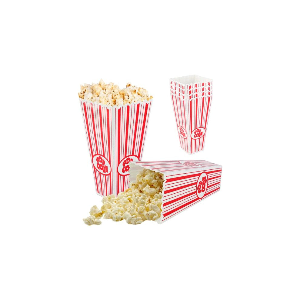 4 Pack Reusable Popcorn Containers, Classic Striped White & Red Plastic Holders Ideal for Family Movie Nights, Home Cinema Snack Boxes