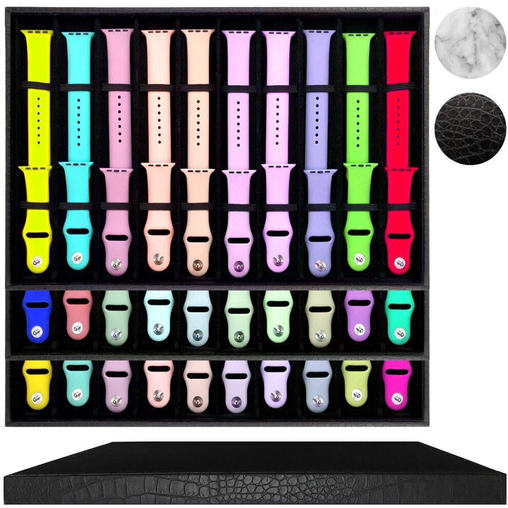 Zero Mass Stackable Luxurious Storage Case Organizer for Apple Watch Bands  Stores 10-20 Smartwatch Straps (Black Snakeskin)