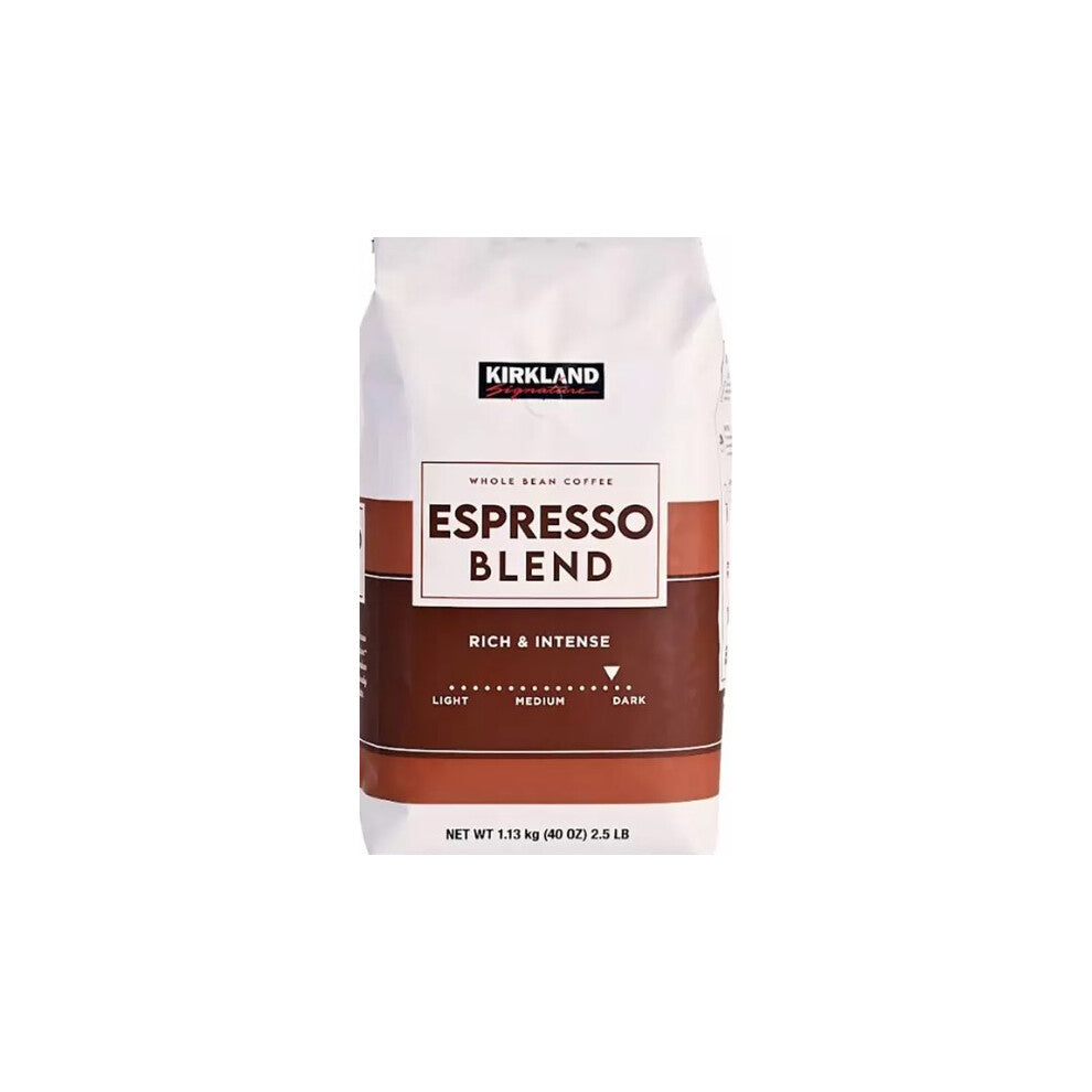 Kirkland Signature Espresso Blend Whole Bean Coffee, 1.13kg - Rich, Intense Arabica, Subtle Sweetness, Smooth Finish, Great for Lattes