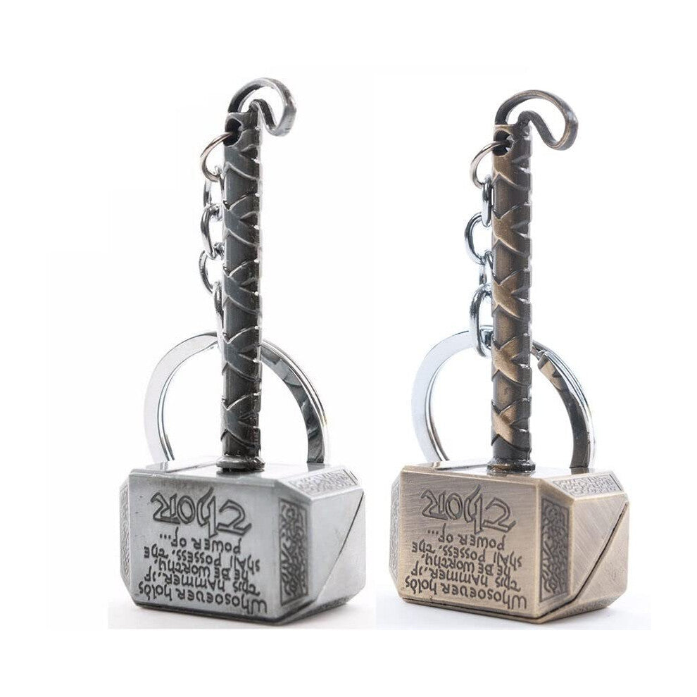 Marvel Avengers Thor Mjolnir Hammer Keyring Key Ring Chain Gadget Desk Toys Top Focus Spiral Fingertip Stress Relief ADD ADHD EDC Gift (Ancient Gold)