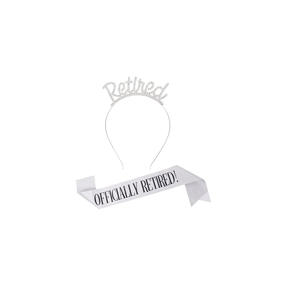 Retirement Tiara and Sash,Officially Retired Sash & Rhinestone Tiara for Women Retirement Party Decorations Supplies
