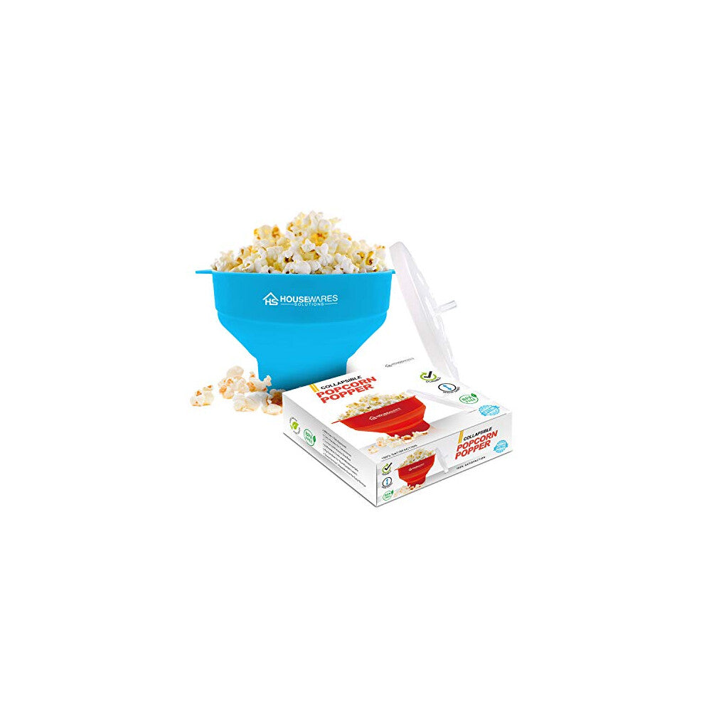 Collapsible Silicone Microwave Hot Air Popcorn Popper Bowl with Lid and Handles (Aqua)
