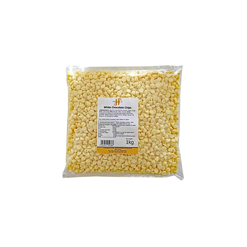 Hides Fine Foods - White Chocolate Chips -1kg - GMO - Free - Suitable for Vegetarians - Baking - Desserts - Cookies - Ganache - Muffins - Cakesicles -