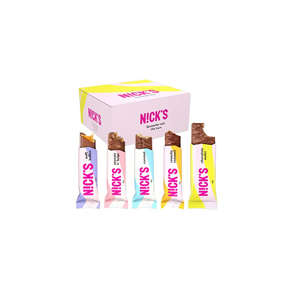 NICKS Chocolate Favourite Mix Box, Keto Snack Bars No Added Sugar Gluten Free Candy Low carb Sweets (12 x Chocolates)