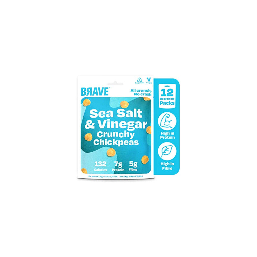 BRAVE Roasted Chickpeas - Delicious Healthy Snacks - Vegan - High in Plant Protein & Fibre - Low Calorie - Plant-Based - Box of 12 Packs? (Salt &