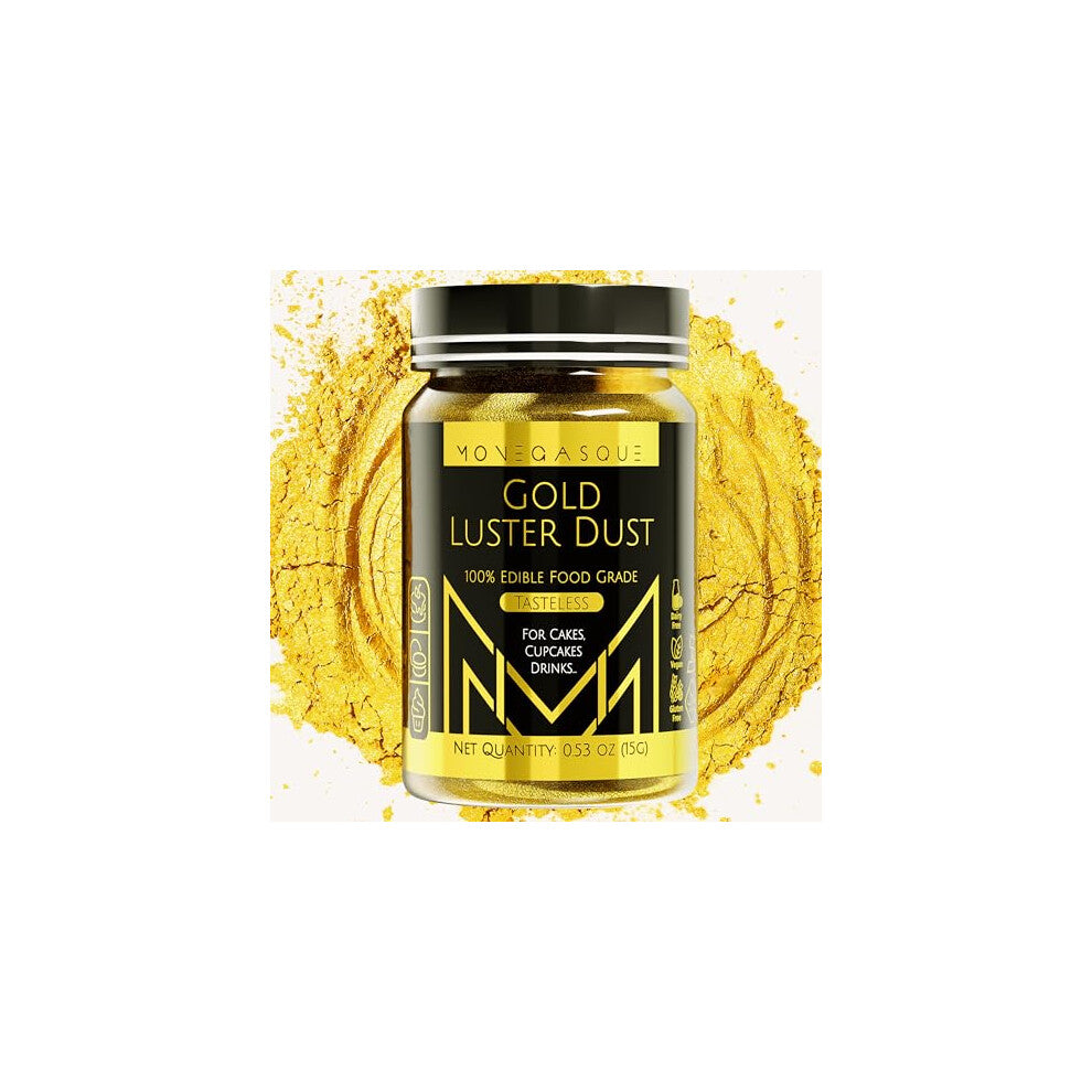MON?GASQUE Gold Lustre Dust Edible Glitter for Drinks & Desserts (15g) ? Edible Gold Dust for Cakes, Chocolate & Drink Shimmer ? No Gluten or Dairy ?