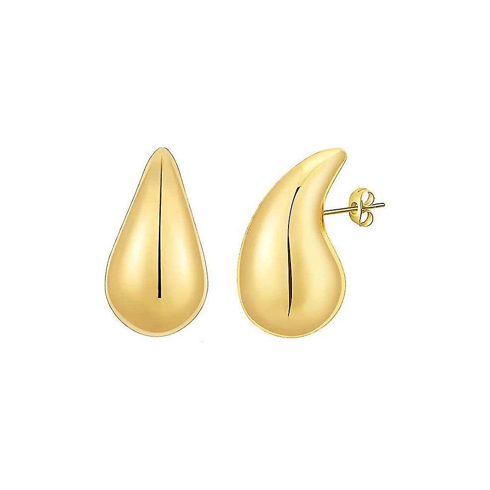 (Gold) Chunky Gold Hoop Earrings For Women, Waterdrop Hollow Open Hoops, Hypoallergenic