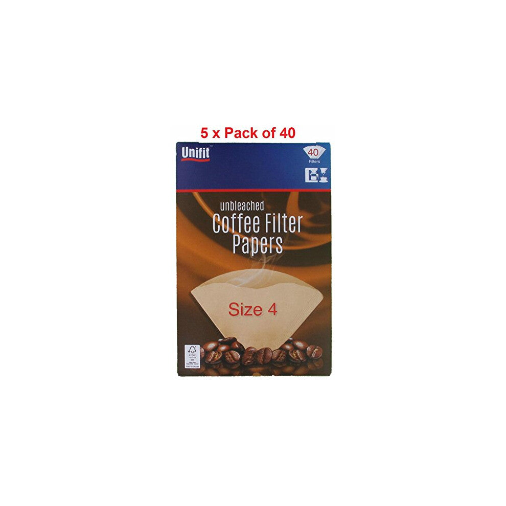 Pack of 200 Brown Coffee Filter Papers Size Four (4 or 1x4) suitable for coffee filter machines and cones-