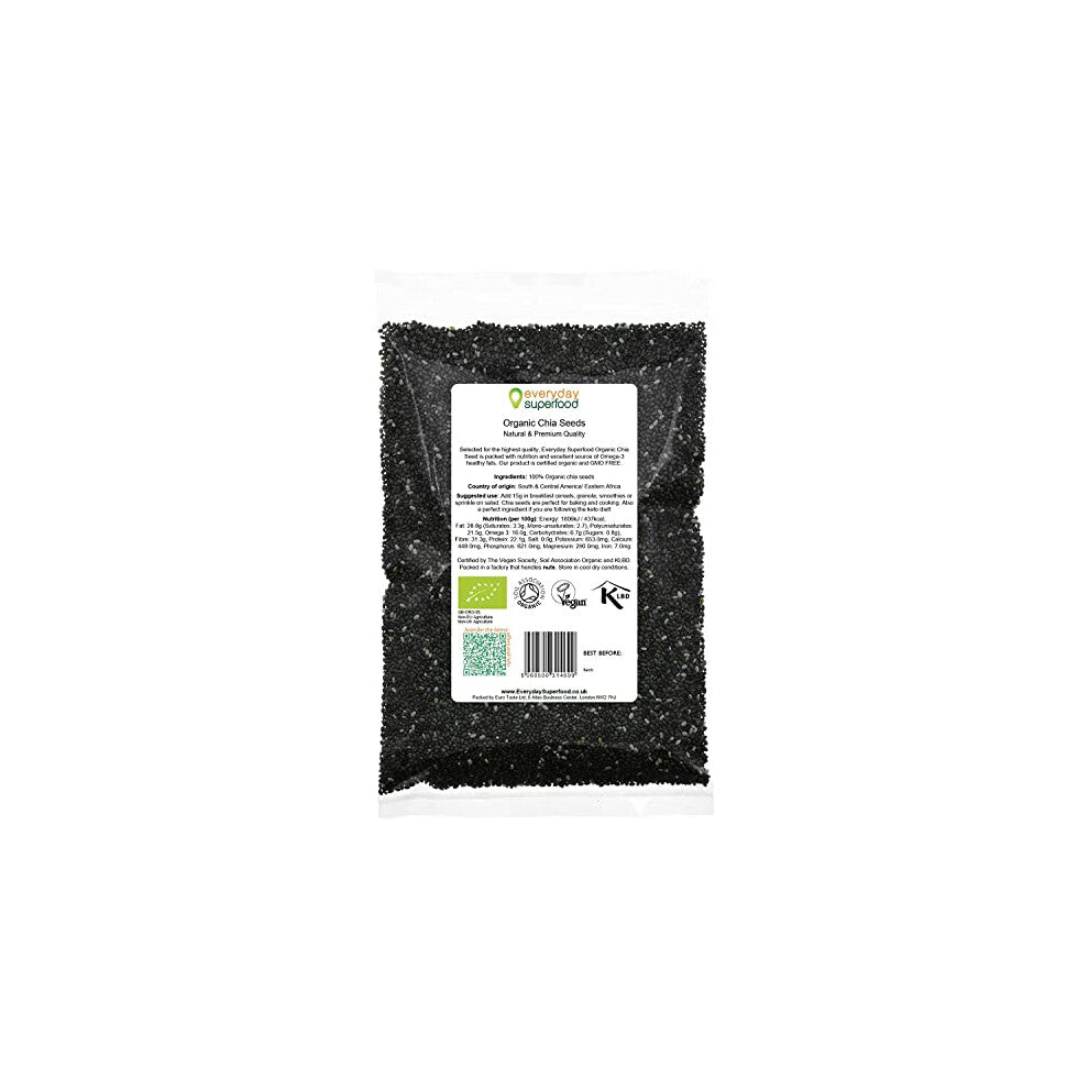 Organic Chia Seeds 900g Raw Natural Black Chia Seeds Certified Organic Vegan Kosher Premium Chia Seeds