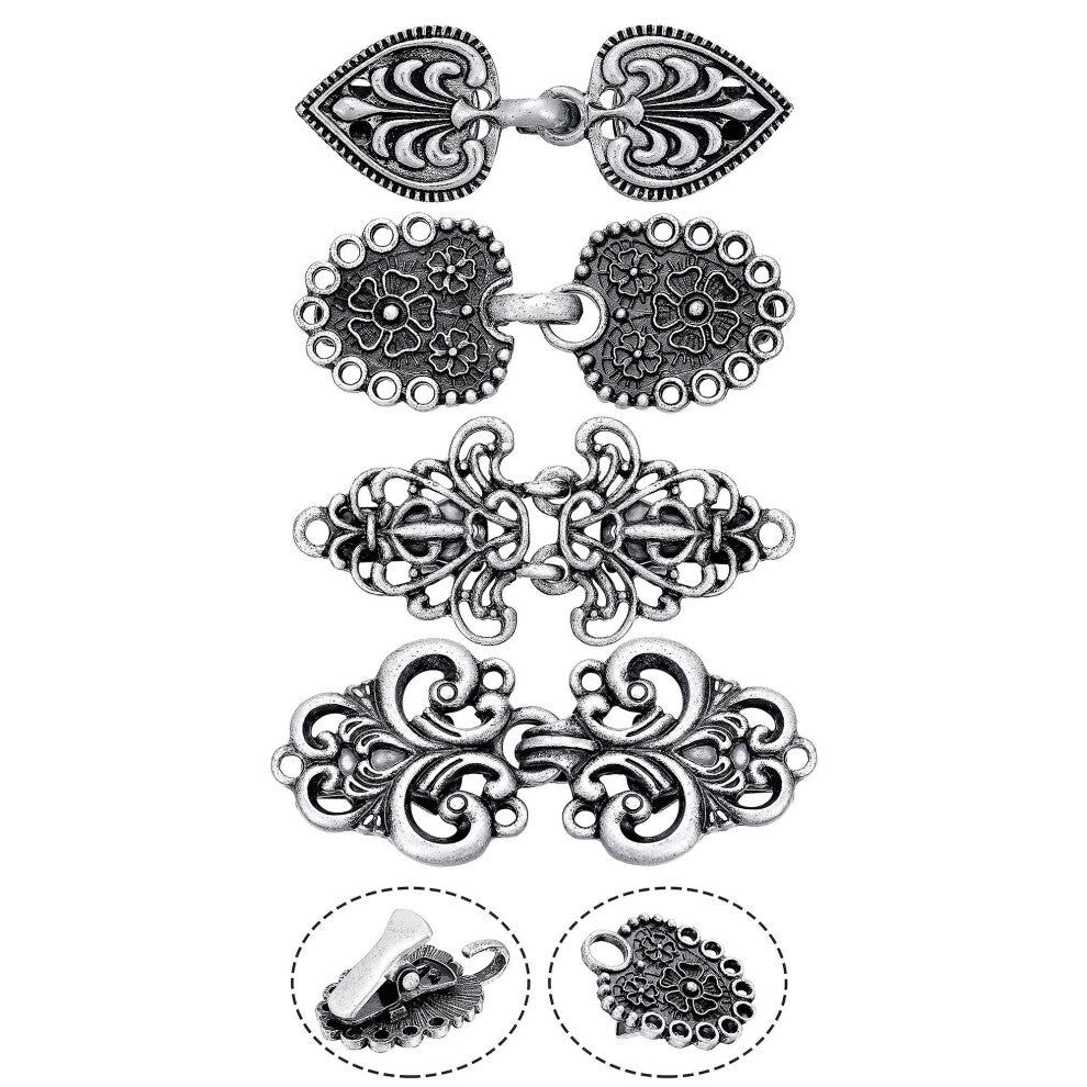 Pack Of 4 Vintage Cardigan Clips, Swirl Retro Pullover Clips, Antique Cape Brooch Clips, Celtic Coat Closure Clips For Women Girls