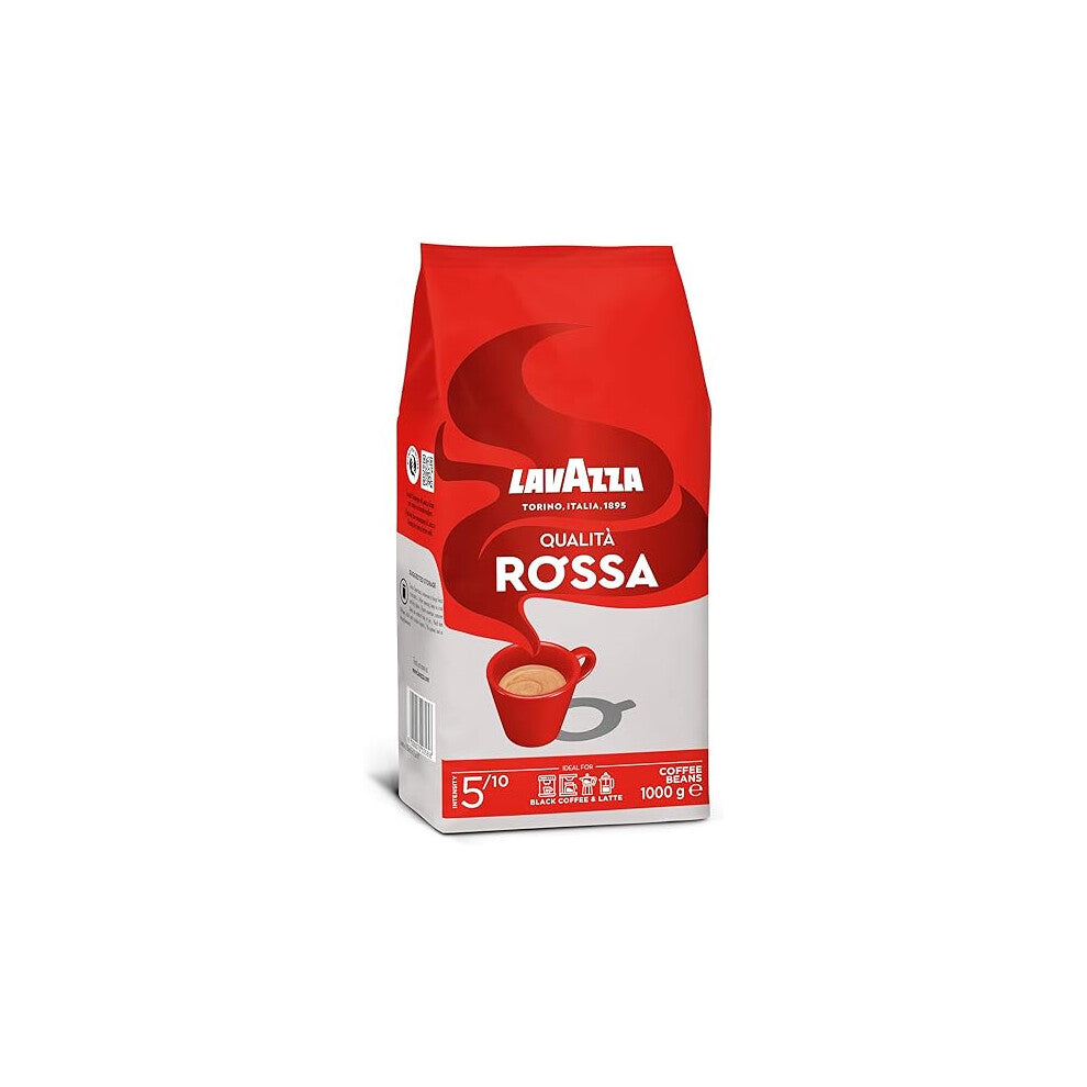 Lavazza Qualità Rossa Coffee Beans with Aromatic Notes of Chocolate and Dried Fruit Arabica and Robusta Intensity 5 in 10 Medium Roasting 1 Kg