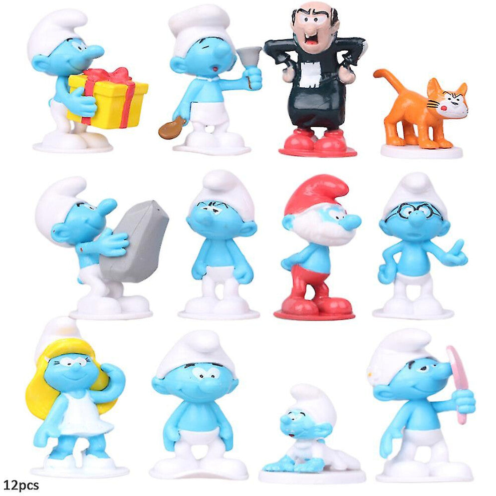 12pcs Smurfs Figure Toys Model Mini Figures Set Cake Toppers Decoration Supplies Kids Gifts
