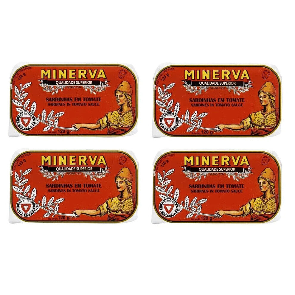 4 Cans Portugal Sardines in Tomato Sauce Minerva 4 x 120g - 4.23 Oz