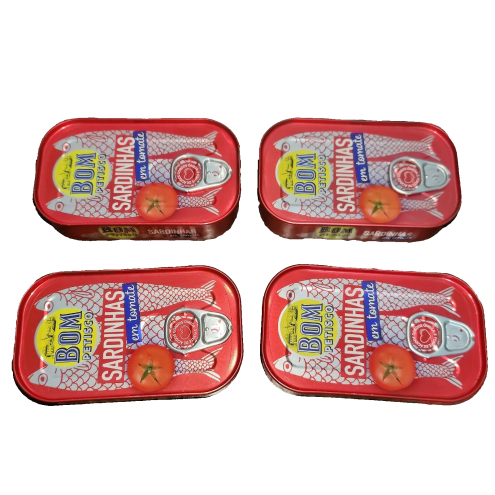 4 Cans Sardines in Tomato Sauce Bom Petisco Portugal 4 x 120g 4.23Oz