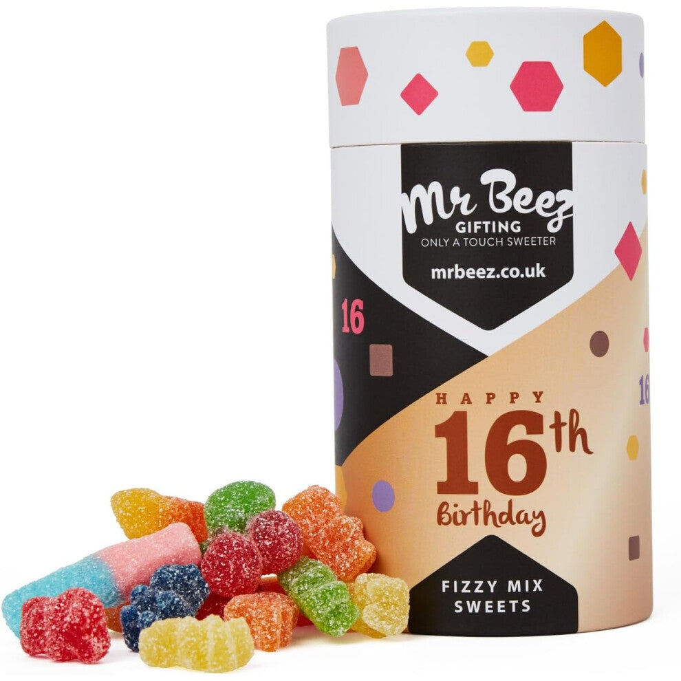 16th Birthday Fizzy Mix Sweets Premium Birthday Gifts 500g Tubes Vegan & Vegetarian-Friendly