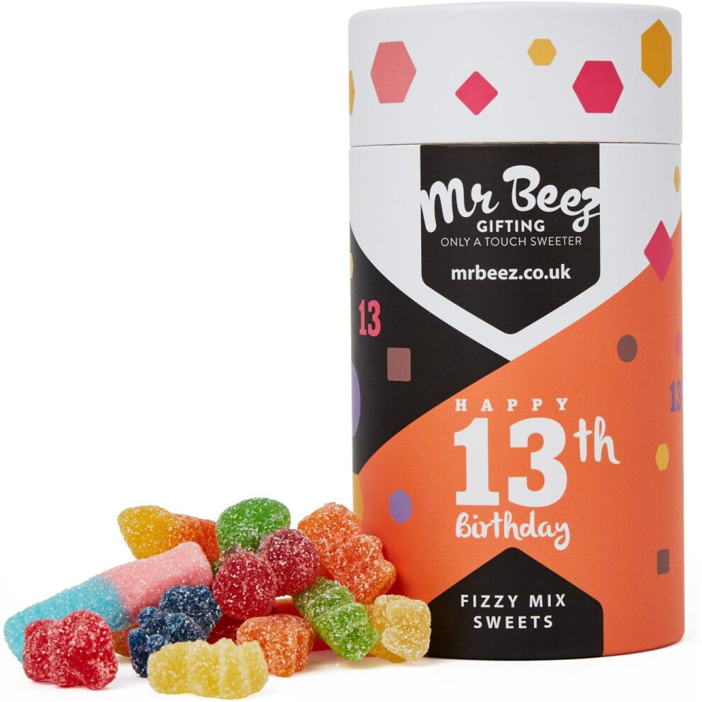 13th Birthday Fizzy Mix Sweets Premium Birthday Gifts 500g Tubes Vegan & Vegetarian-Friendly