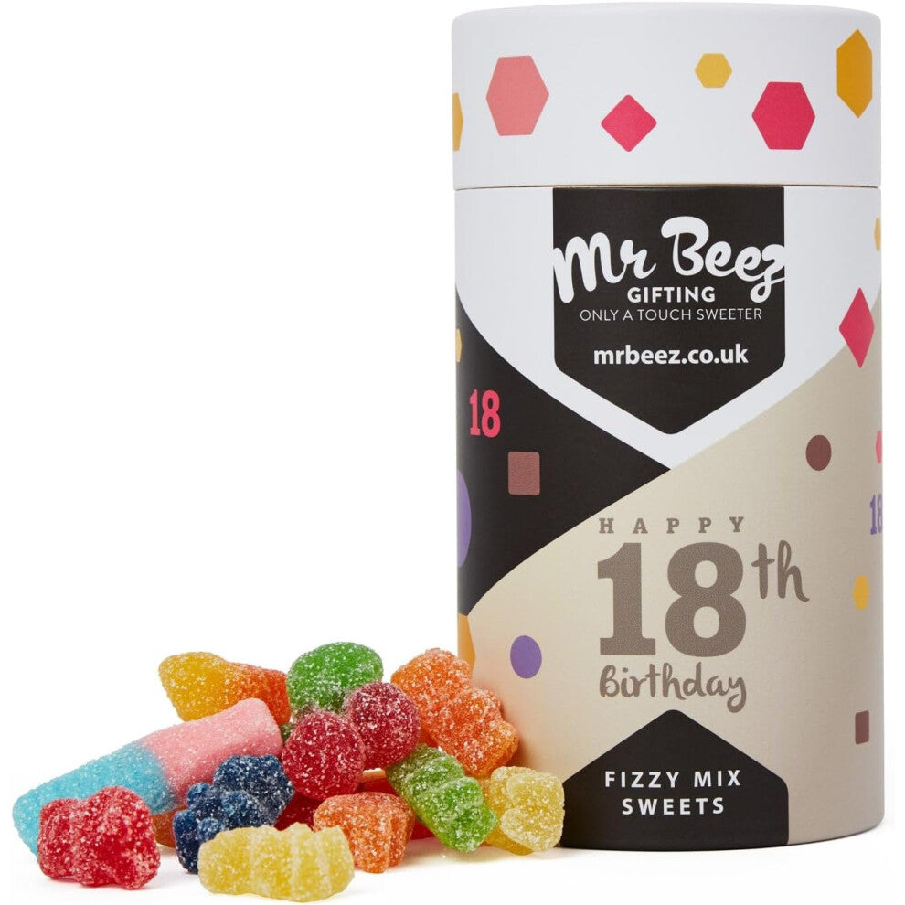 18th Birthday Fizzy Mix Sweets Premium Birthday Gifts 500g Tubes Vegan & Vegetarian-Friendly
