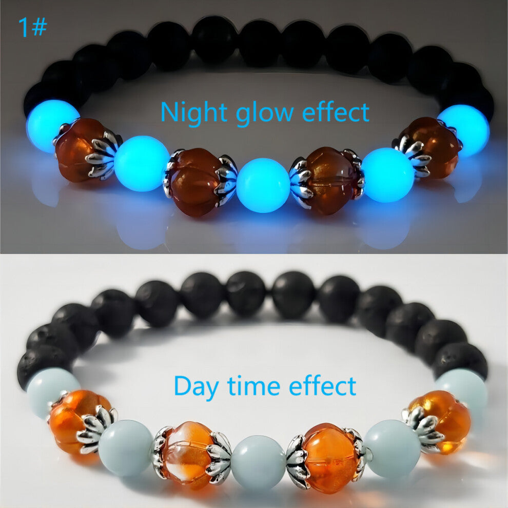 (Blu-ray) Halloween pop glow-in-the-dark pumpkin glass bracelet volcanic stone beads simple and versatile luminous hand ornament