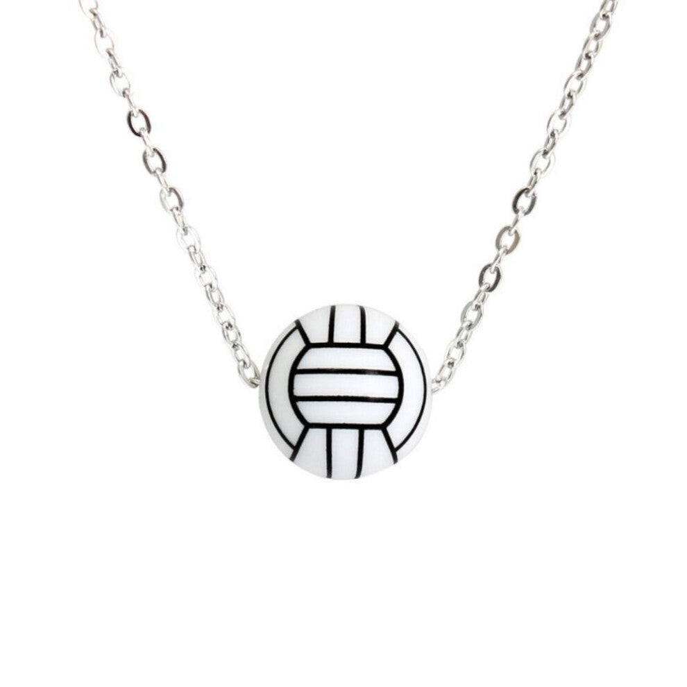 Stainless Steel Football Basketball Pendant Necklace Cord of Wax Hip Hop Man-volleyball stainless steel-