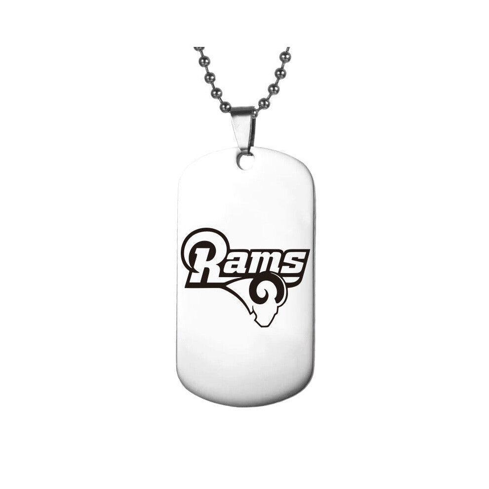 Los Angeles Rams Football Team Stainless Steel Pendant 20" Chain Necklace--Silver