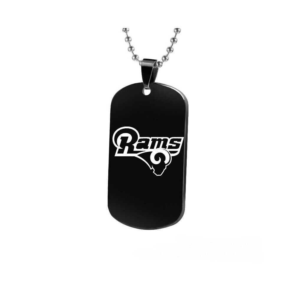 Los Angeles Rams Football Team Stainless Steel Pendant 20" Chain Necklace--Black