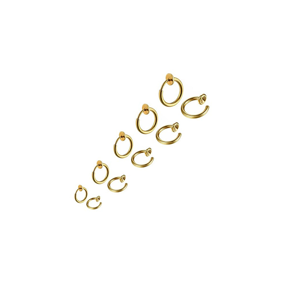 Bo Win 5 Pairs Stainless Steel Gold Clip On Earrings Hoops for Men Women Boys Girls, Non Pierced Earrings Gold Earrings Men Women Ear Cuff Earrings