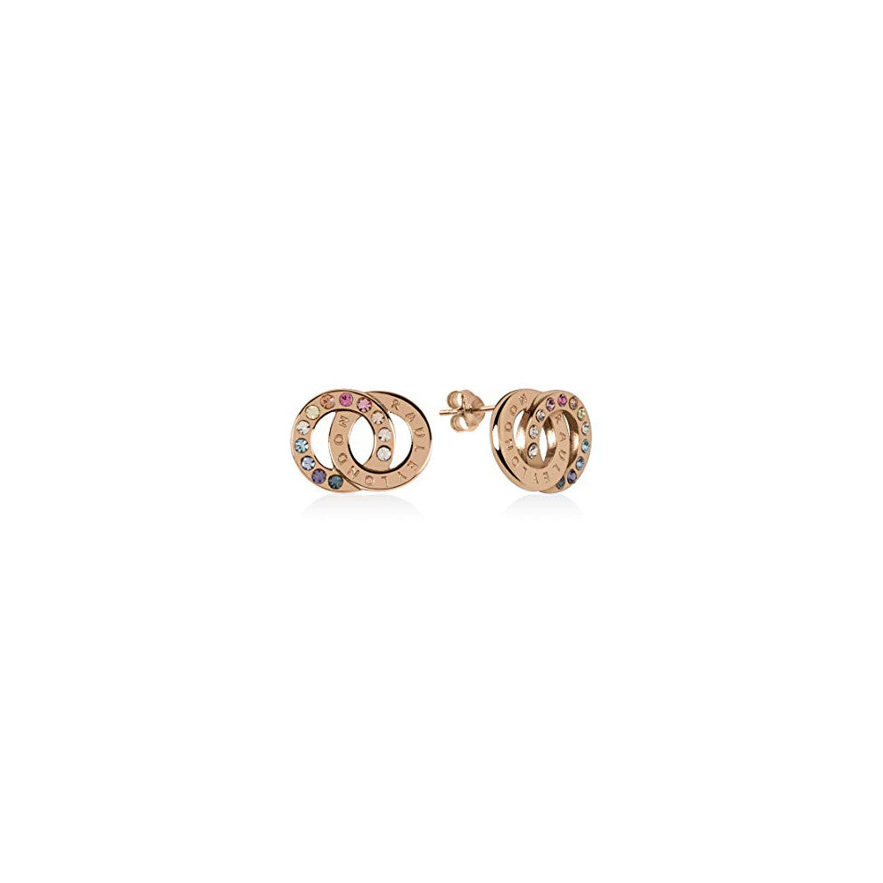 Radley Signature Ladies 18ct Rose Gold Plated Sterling Silver Double Disc Engraved Hoops Earrings RYJ1146