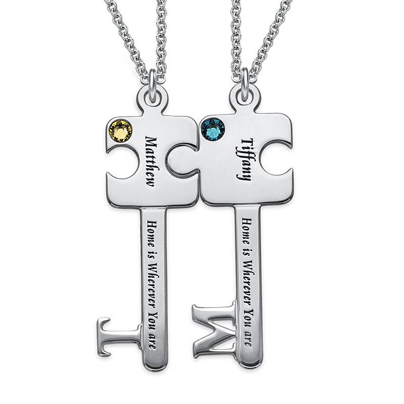 Personalised Puzzle Key Necklace Set in Sterling Silver
