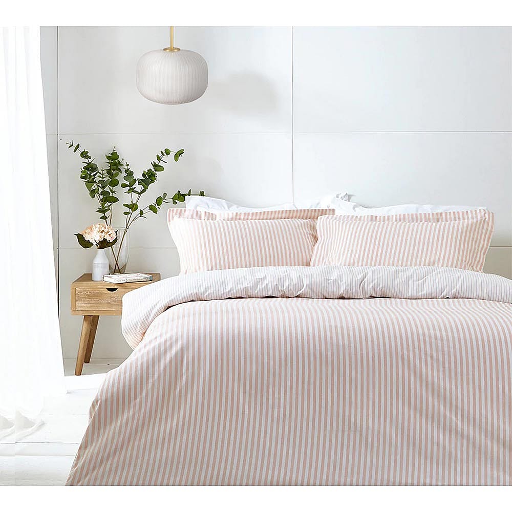 Petit Breton Stripe Bed Linen Set in Blush Pink (Double Set) Matron Inn