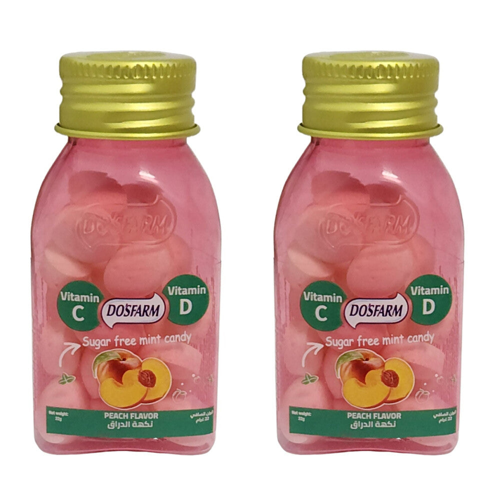 Pack Of 2 Dosfarm Peach Sugar Free Mint Candy 1's - Refreshing, Guilt-Free, and Low-Calorie Sweet Treat for Fresh Breath