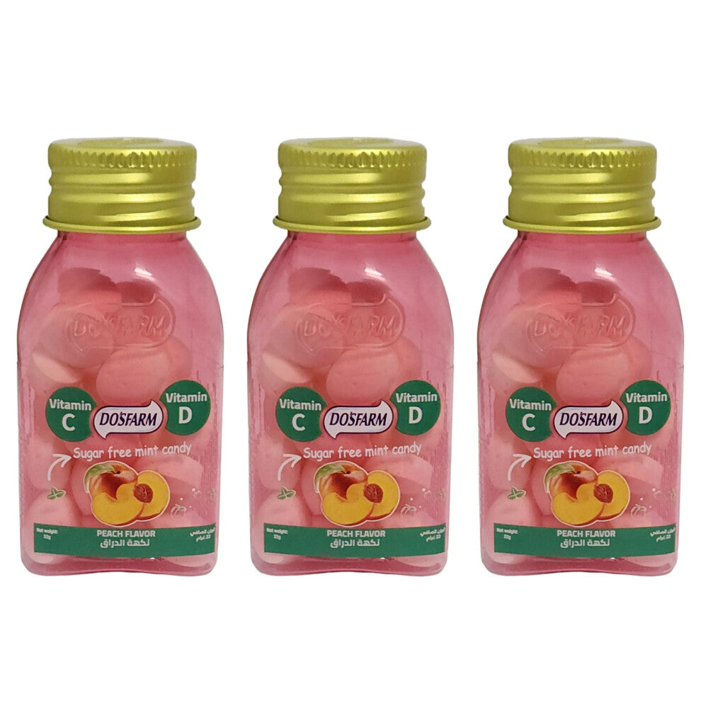 Pack Of 3 Dosfarm Peach Sugar Free Mint Candy 1's - Refreshing, Guilt-Free, and Low-Calorie Sweet Treat for Fresh Breath
