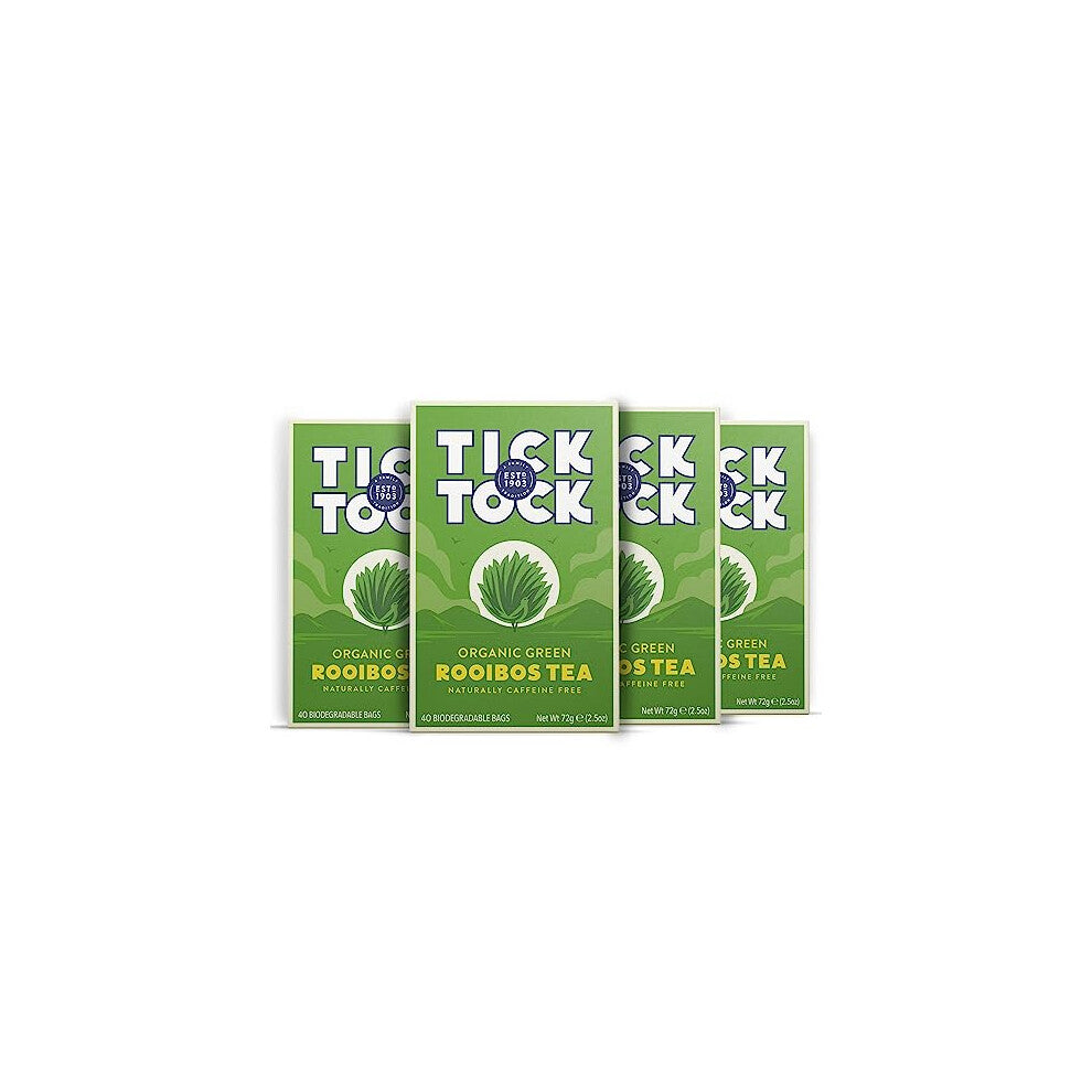 Tick Tock Green Rooibos Tea | Caffeine-Free Tea | Pack of 4x 40 Tea Bags (160 Teabags) | Naturally Sweet Herbal Tea | Biodegradable Tea Bags | Rooibos