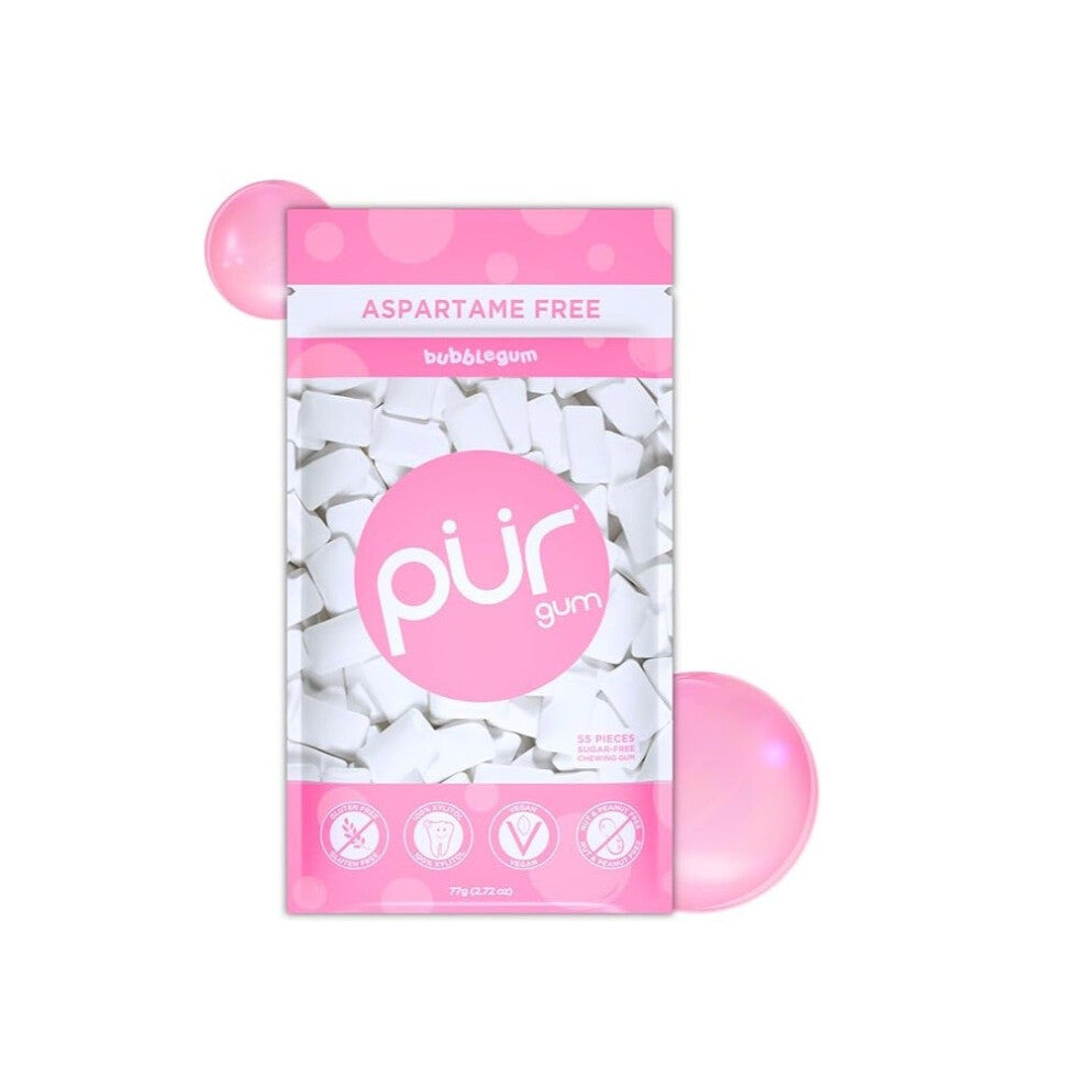 PUR Gum Aspartame and Sugar-Free Bubblegum 55 Pieces - Fresh Breath and Guilt-Free Chewing