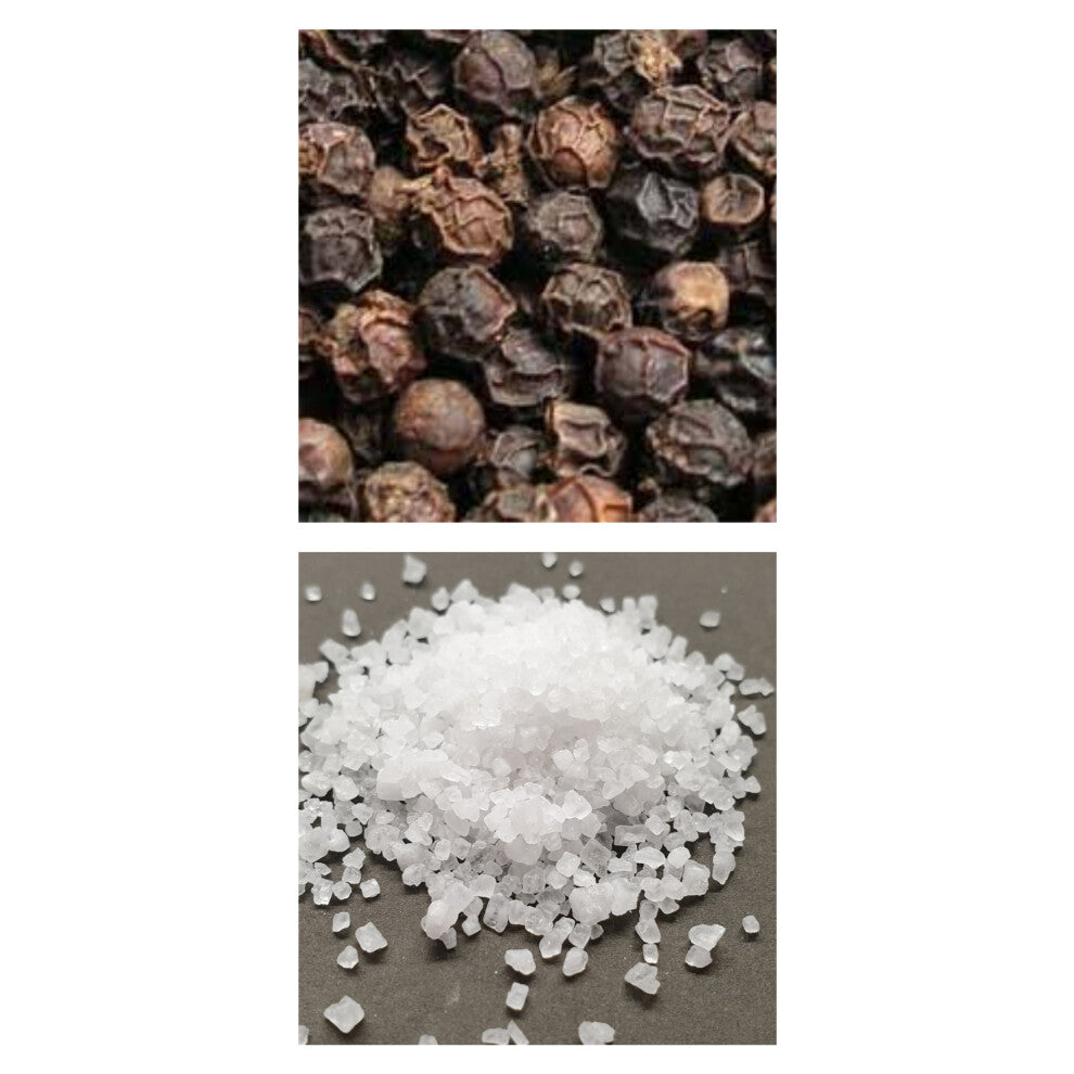 (Sea Salt Coarse, Whole Black Peppercorn) Organic 250g Salt & 150g  Peppercorn