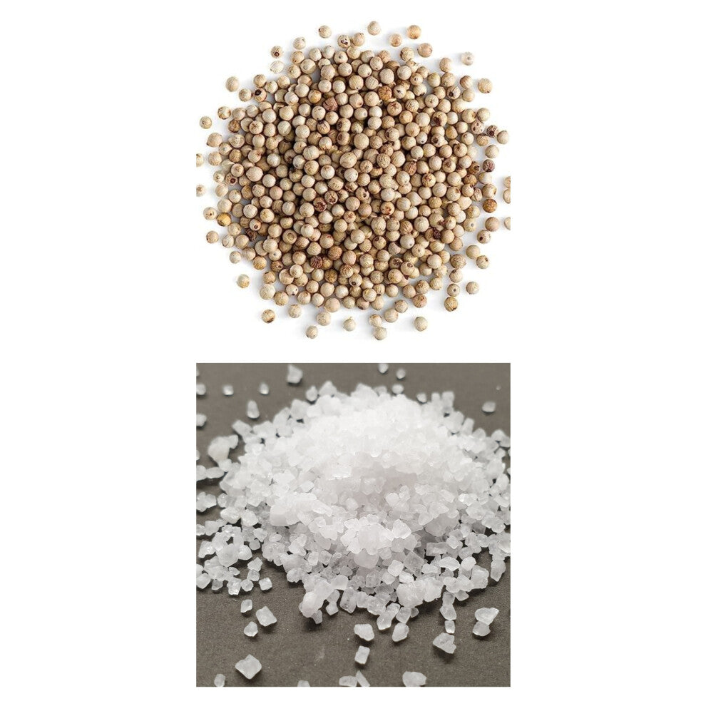(Sea Salt Coarse, Whole White Peppercorn) Organic 250g Salt & 150g  Peppercorn
