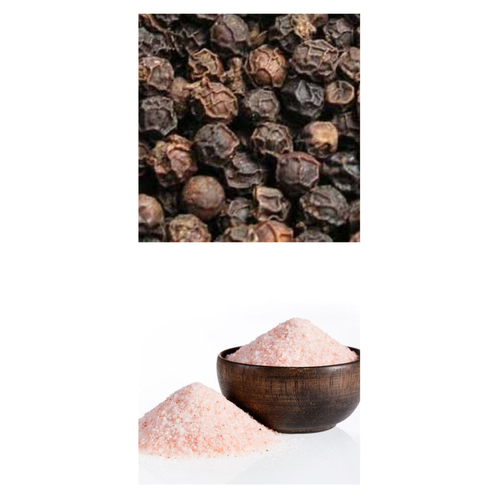 (Medium Coarse Pink Salt , Whole Black Peppercorn) Organic 250g Salt & 150g  Peppercorn