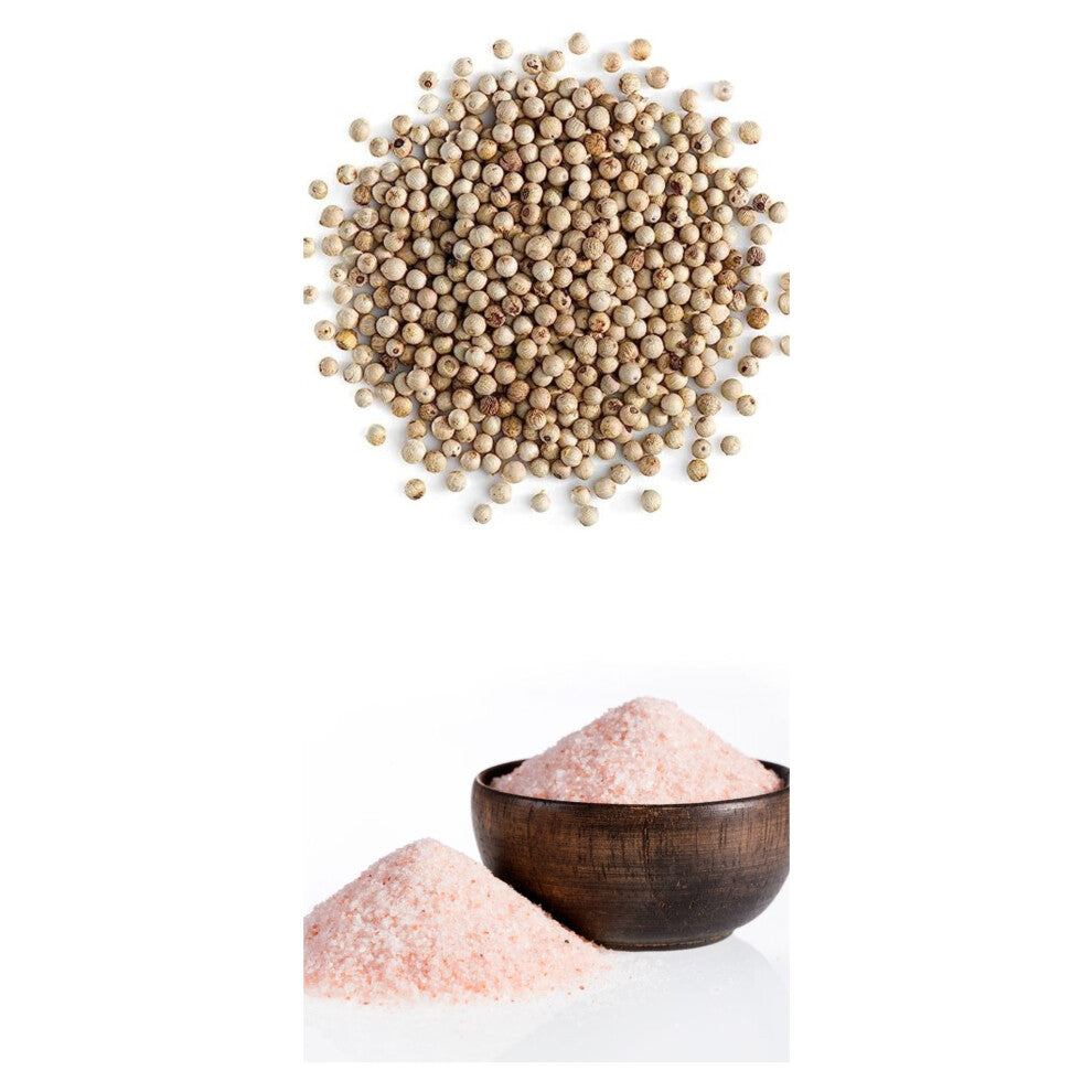 (Medium Coarse Pink Salt , Whole White Peppercorn) Organic 250g Salt & 150g  Peppercorn