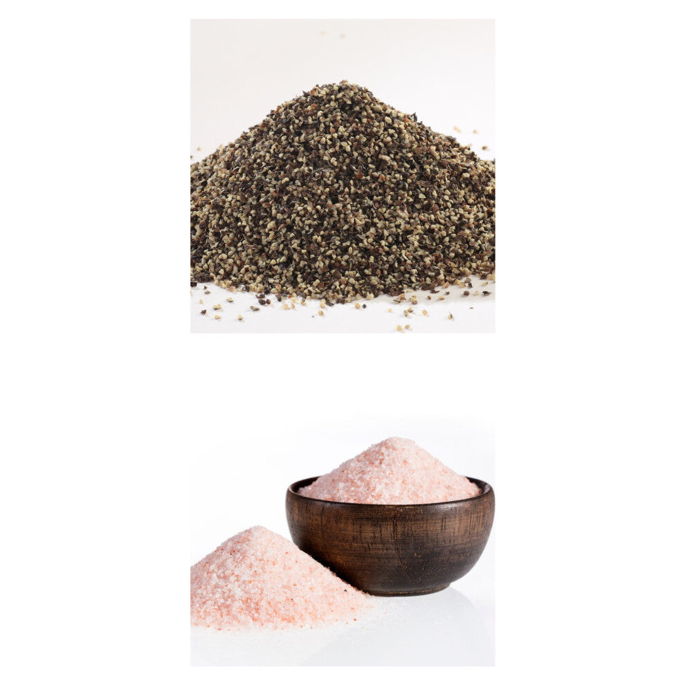 (Medium Coarse Pink Salt , Black Pepper Coarse) Organic 250g Salt & 150g  Peppercorn