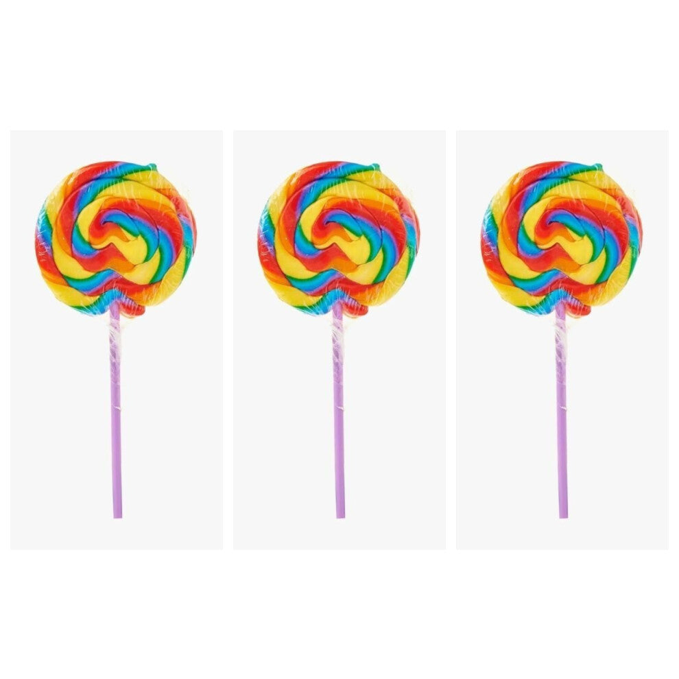 Pack Of 3 Swirly Rock Large Wrapped Round Rainbow Lollipop for Kids 55g - Colorful and Fun Sweet Treat