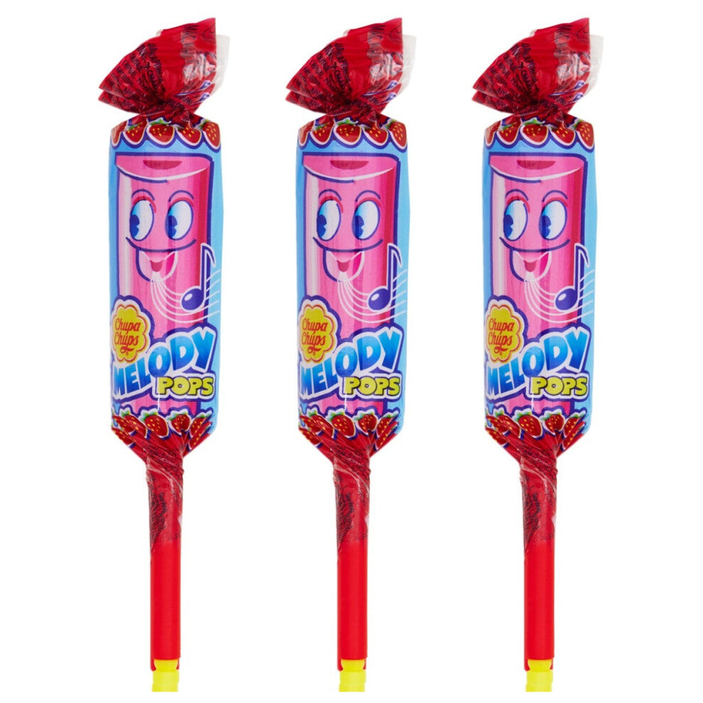Pack Of 3 Chupa Chups Melody Pop Whistle Lollipops, Strawberry Flavor - A Delicious Strawberry Treat in Every Lollipop