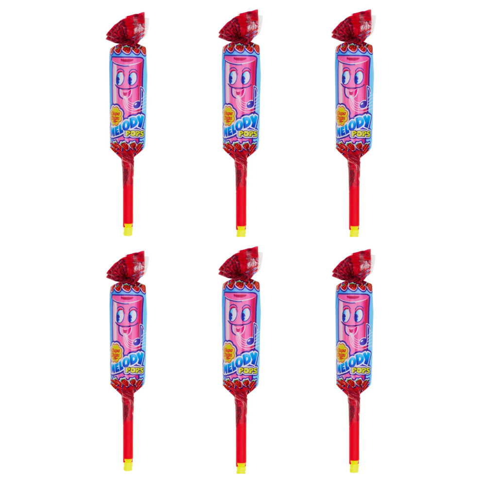 Pack Of 6 Chupa Chups Melody Pop Whistle Lollipops, Strawberry Flavor - A Delicious Strawberry Treat in Every Lollipop