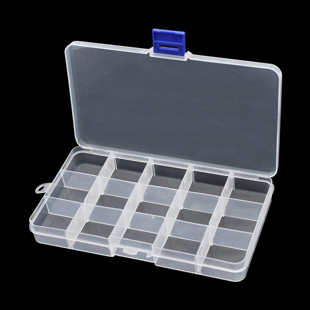 (Clear, 1pc) 15-Slot Compartment Craft Storage Jewellery Box with Adjustable Divider Clear Plastic Organiser Box Container for Storing Beads, Toys, Ac