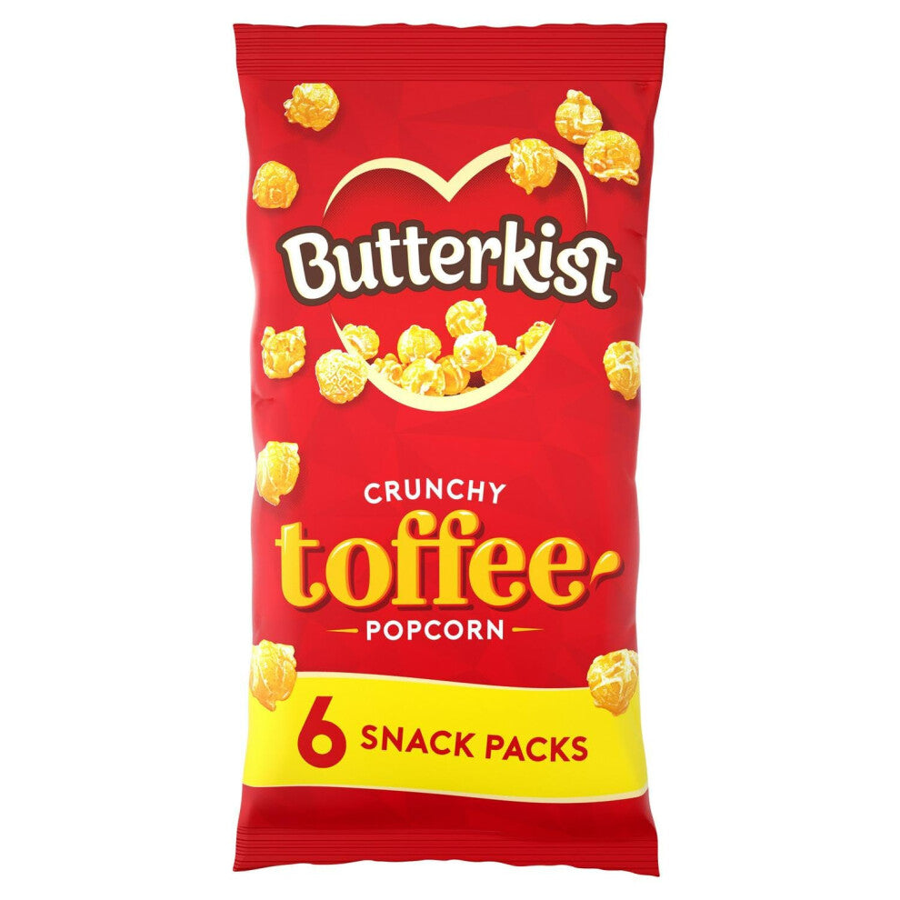 Butterkist CRUNCHY TOFFEE Popcorn 6x20g Snack Packs, Case of 12 - Gluten free, Source of Fibre, Made from Wholegrains, No Artificial Colours or