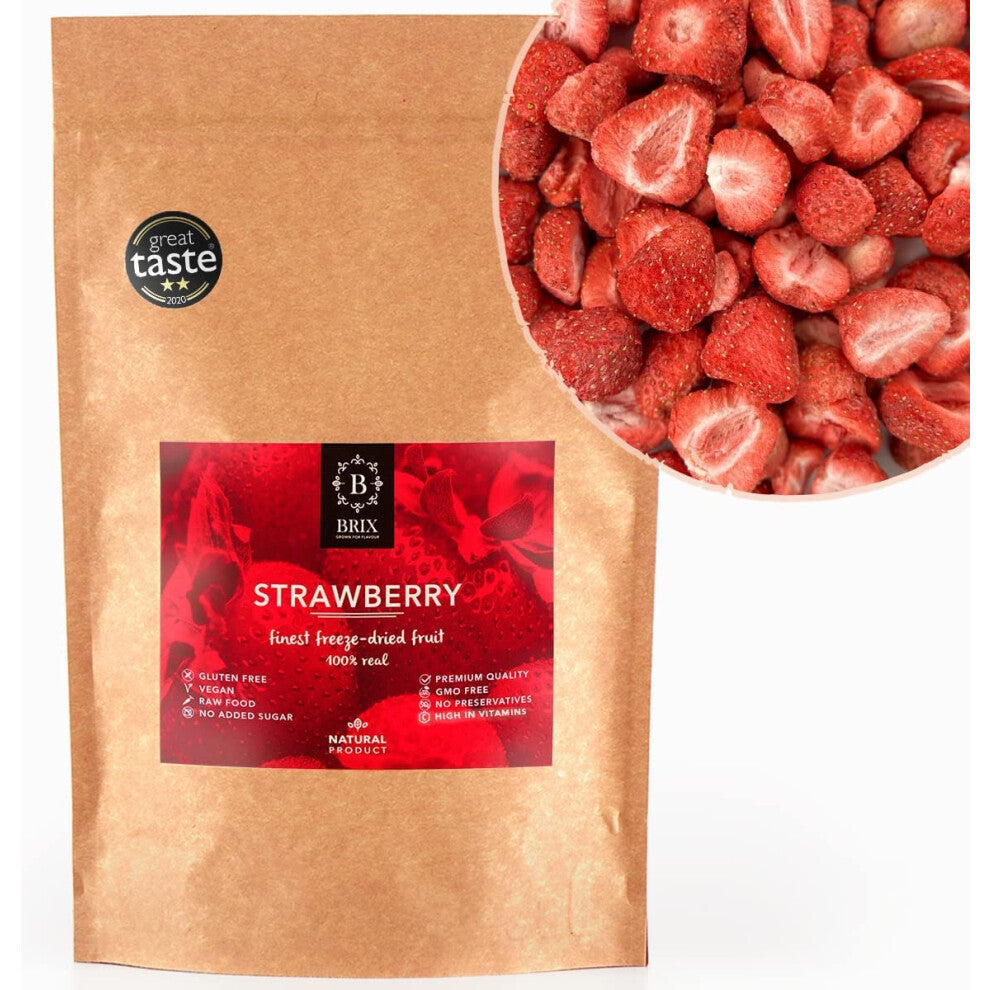 BRIX Freeze Dried Strawberry Halves | 100% Natural Dried Strawberries 300g | Great Taste Award Dried Fruit | Non-GMO, Gluten Free, Vegan & Vitamins