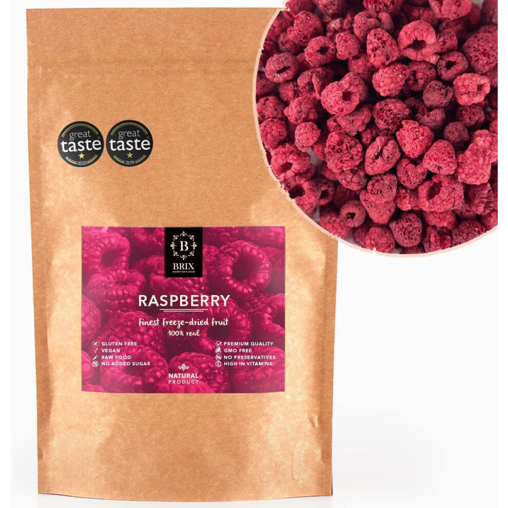 BRIX Freeze Dried Raspberry | 100% Natural Dried Whole Raspberries 400g | Great Taste Award Dried Fruit | Non-GMO, Gluten Free, Vegan & Vitamins