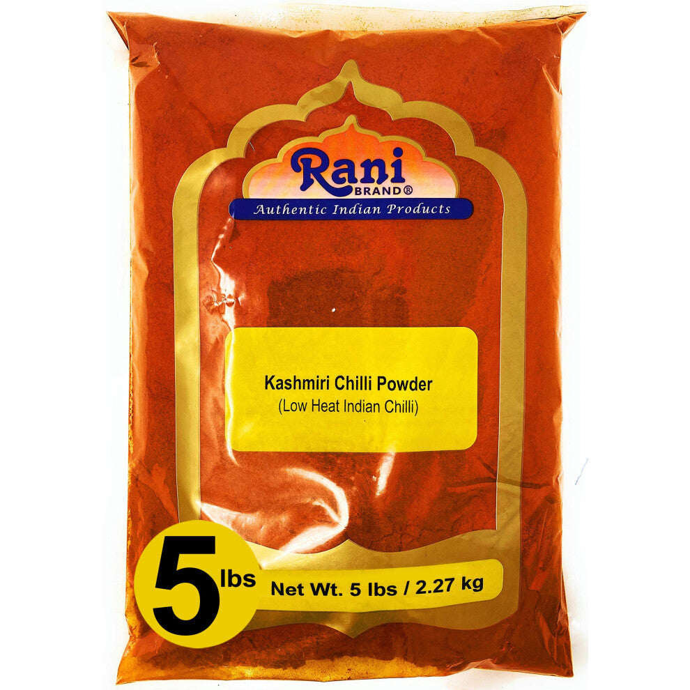 Rani Kashmiri Chilli Powder (Deggi Mirch, Low Heat) Ground Indian Spice 80oz (5lbs) 2.27kg Bulk ~ All Natural | Salt-Free | Vegan | Gluten Friendly |