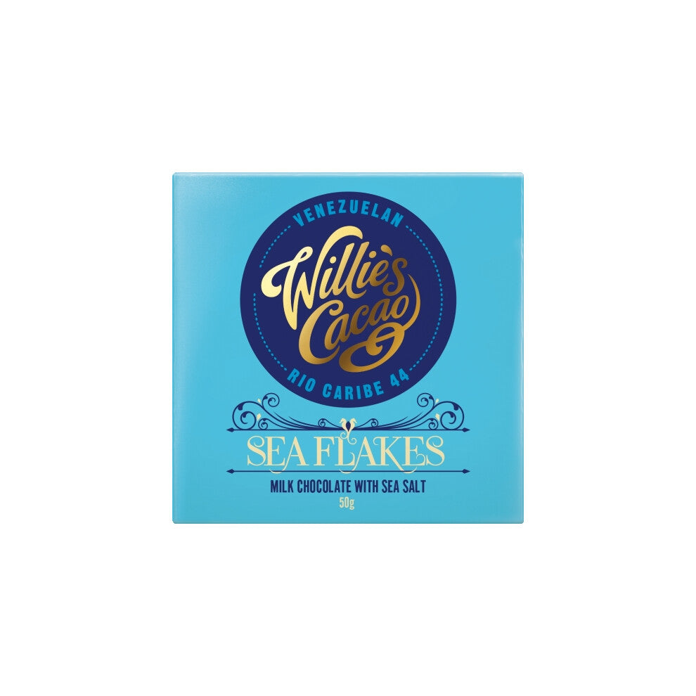 WILLIE'S CACAO Sea Flakes 44 Milk Chocolate - Sea Salt 50g (Pack of 12)