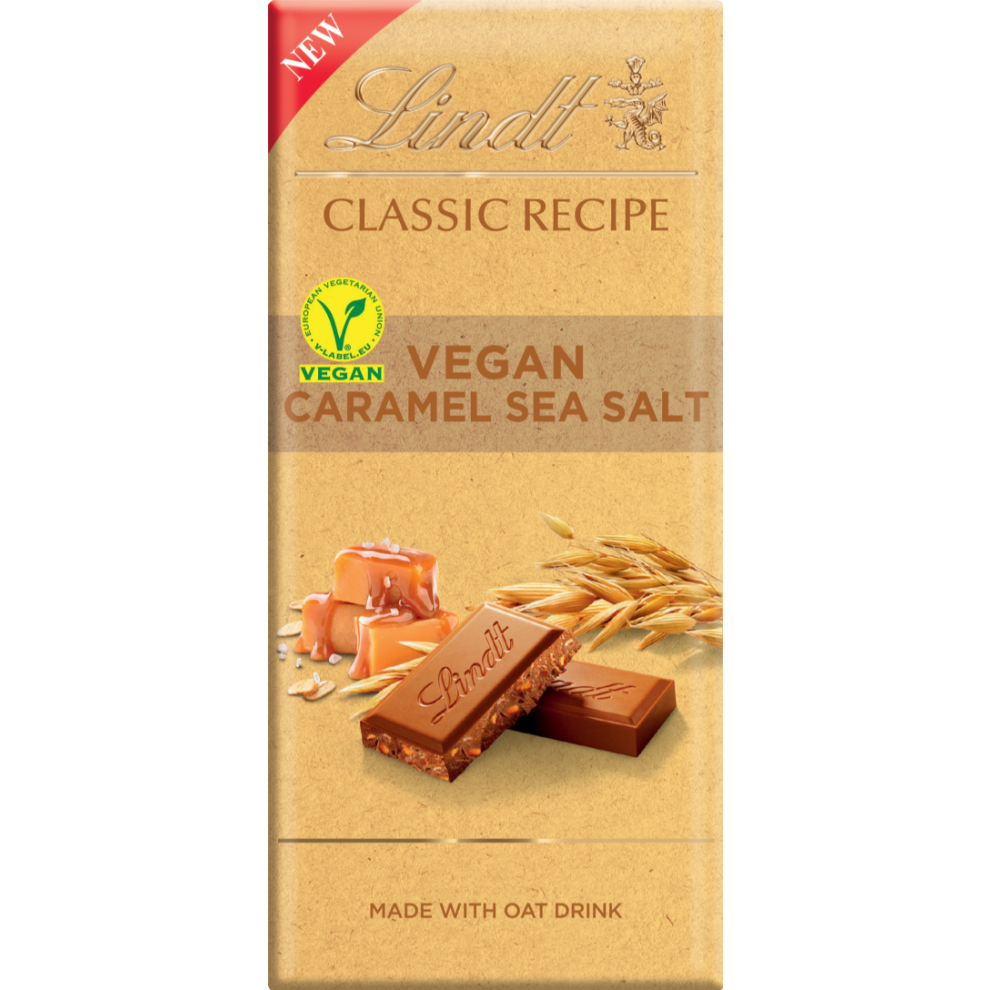 LINDT Classic Recipe Bar - Vegan Caramel Sea Salt 100g (Pack of 20)