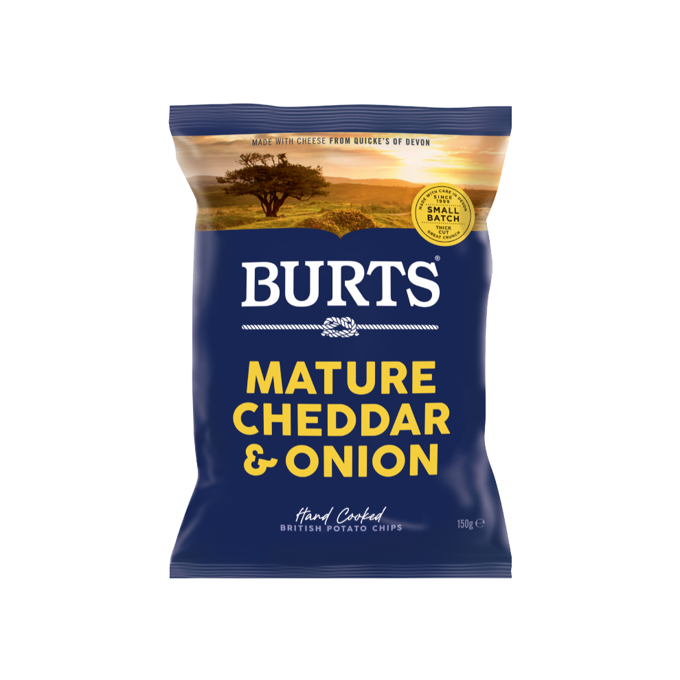 BURTS Potato Chips - Mature Cheddar & Onion 150g (Pack of 10)